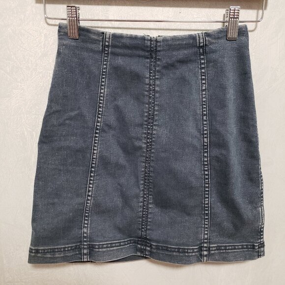 Free People Modern Femme Dark Blue Wash Denim Mini Skirt - Picture 2 of 9
